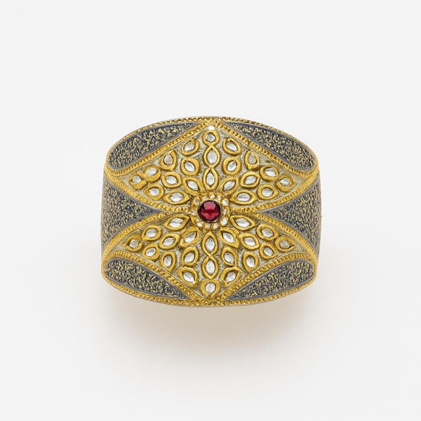 22K Gold Plated Kundan & Blue Meenakari Openable Bracelet | Rajasthani Handcrafted Jewelry | Traditional Cuff | Wedding Enamel jewelry