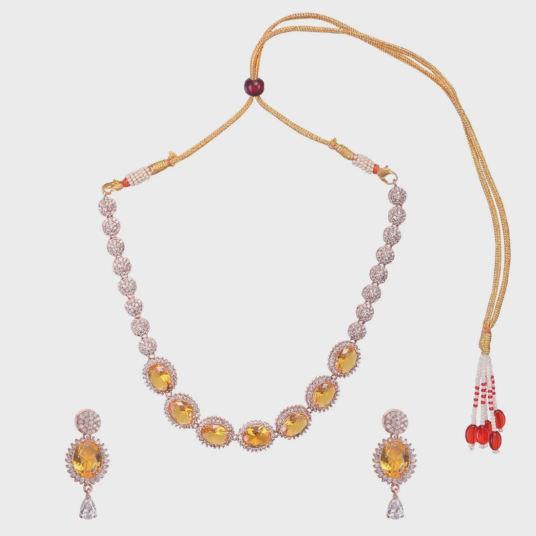 18K Rose Gold Plated Yellow Stone Necklace | Yellow Topaz Gemstone Jewelry | Indian Wedding Necklace | Engagement Necklace | Gift For Her — 4
