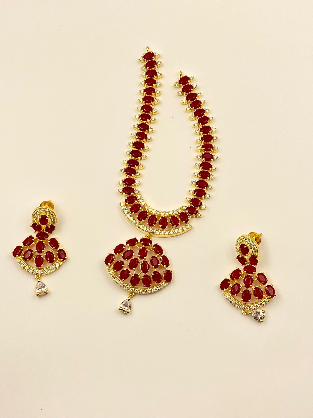 Ruby Swarovski Bridal Necklace Set | Gold Plated Statement Jewelry | Elegant Wedding Necklace | Handmade Red Luxury Gemstone Jewelry — 2