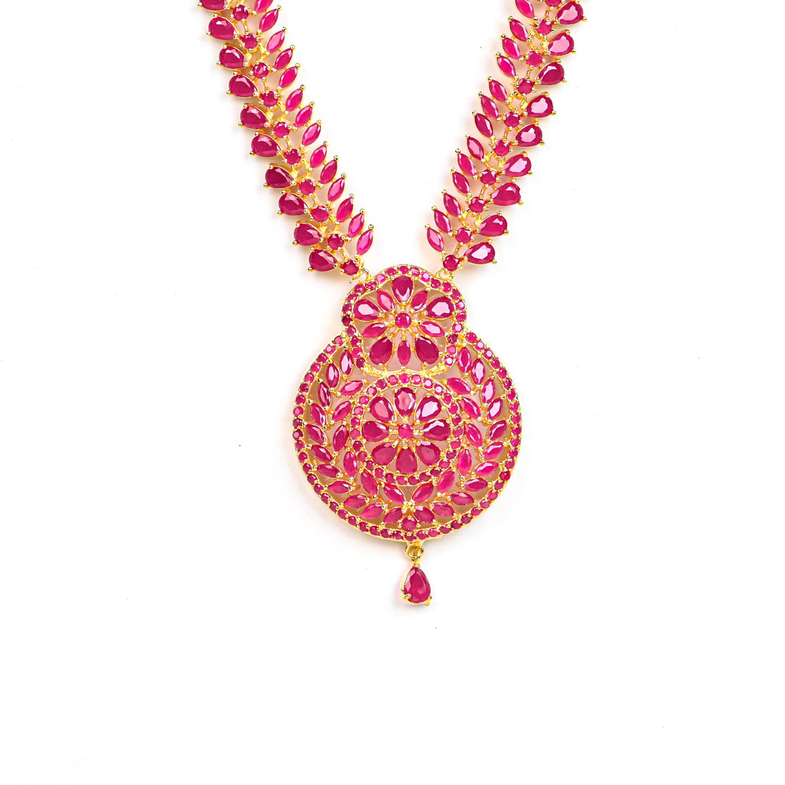 Handmade Long Ruby Necklace Set | 22K Gold Plated Indian Jewelry | Heavy Gemstone Bridal Necklace | Statement Jewelry |Gift Idea — 4