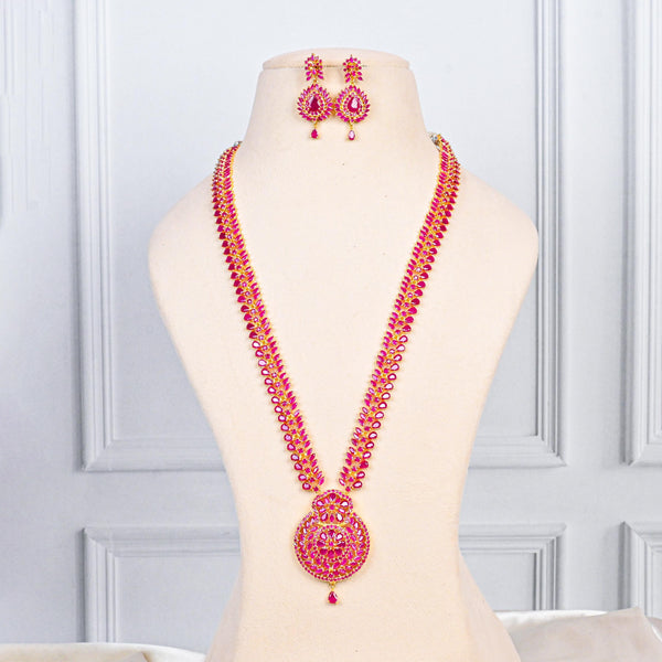 Handmade Long Ruby Necklace Set | 22K Gold Plated Indian Jewelry | Heavy Gemstone Bridal Necklace | Statement Jewelry |Gift Idea