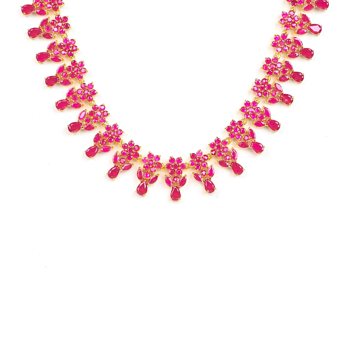 Premium Ruby Necklace Set | Gold Plated Indian Jewelry | Pink Stone Handmade Necklace & Earrings | Bridal Red Wedding Gift for Her — 4