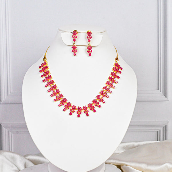 Premium Ruby Necklace Set | Gold Plated Indian Jewelry | Pink Stone Handmade Necklace & Earrings | Bridal Red Wedding Gift for Her