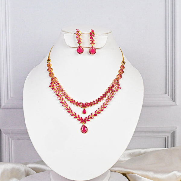 Ruby Layered Necklace Set, Designer Gold Plated Heavy Red Stone Jewelry, Premium Ruby Double Layer Necklace with earrings, Anniversary Gift