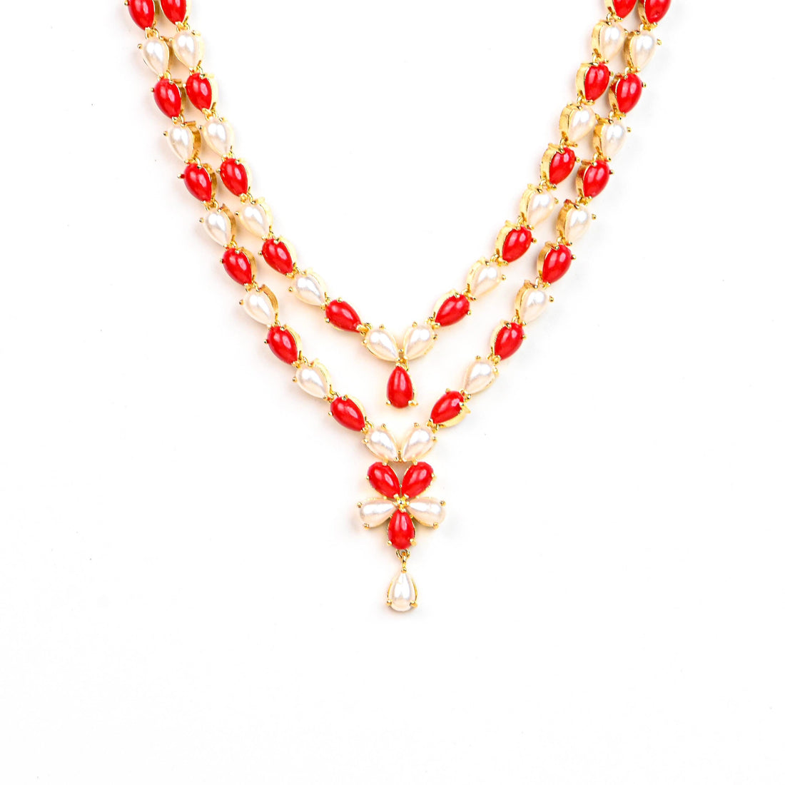 Pearl Coral Necklace Set | Italian Style Gold Plated Jewelry | Handmade Layered Necklace & Earrings | Elegant Gift for Her | Pearl Jewelry — 3