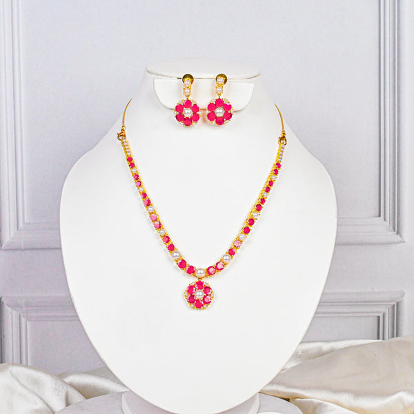 Gold Plated Ruby Pearl Floral Necklace | South Indian Lightweight Bridal Jewelry | Traditional Wedding Wear | Ruby Necklace | Gift for Her