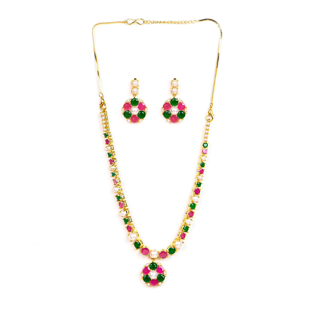 Gold Plated Handmade Ruby Emerald Pearl Necklace Set | Traditional Ethnic Bridal Wedding Jewelry | Statement Necklace | Gift For Women — 3
