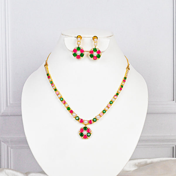 Gold Plated Handmade Ruby Emerald Pearl Necklace Set | Traditional Ethnic Bridal Wedding Jewelry | Statement Necklace | Gift For Women