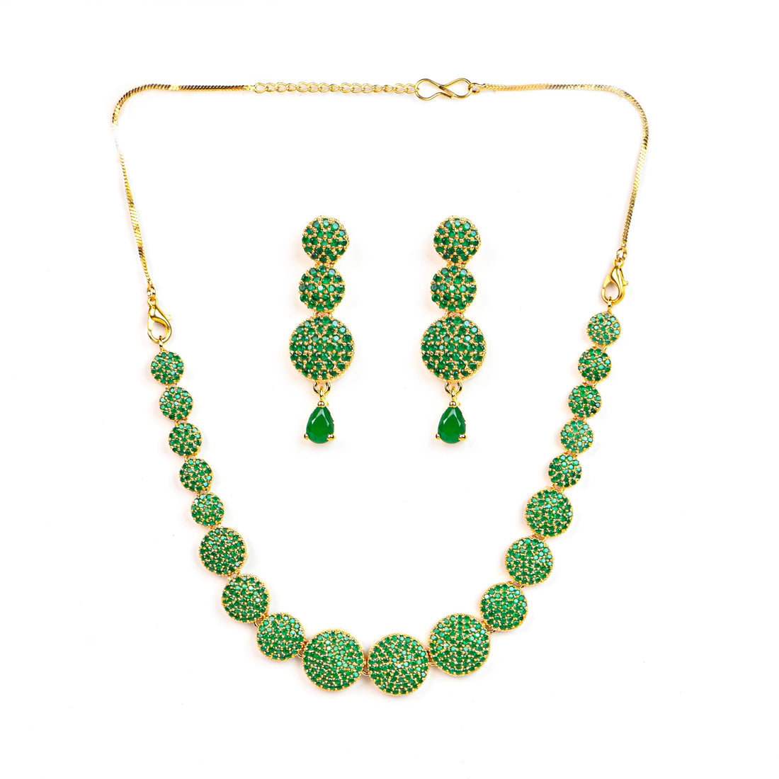22K Gold Plated Emerald Green Choker Set | Delicate Gold Plated Necklace With Earrings | Indian Wedding Bridal Jewelry | Bollywood Jewelry — 3