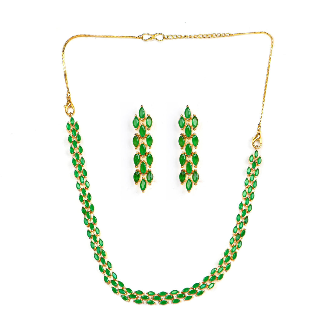 Green Gemstone Necklace and Earrings Set | Gold Plated Marquise Cut Emerald Necklace |Wedding Necklace  | Statement Necklace  | Gift For Her — 3