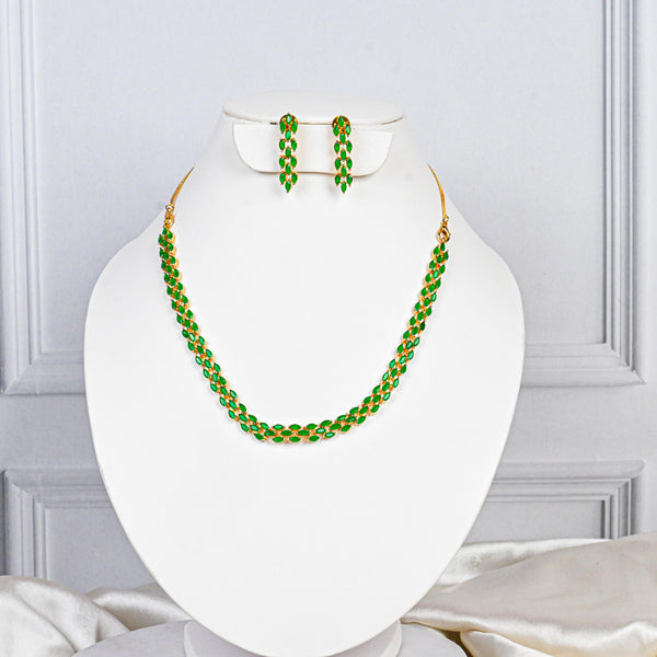 Green Gemstone Necklace and Earrings Set | Gold Plated Marquise Cut Emerald Necklace |Wedding Necklace  | Statement Necklace  | Gift For Her