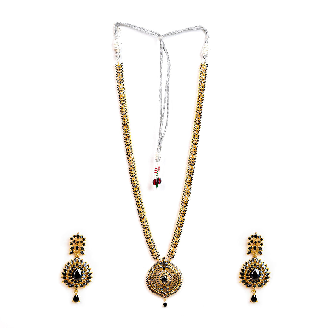 22K Gold Plated Black Onyx Long Necklace Set | South Indian Traditional Jewelry | Bridal Necklace | Gift For Her | Wedding Necklace — 4