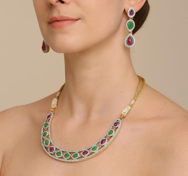 Statement Ruby & Emerald Necklace Set | 22K Gold Plated Bridal Choker with Earrings |  Wedding Jewelry | Party Wear Necklace | Gift for Her