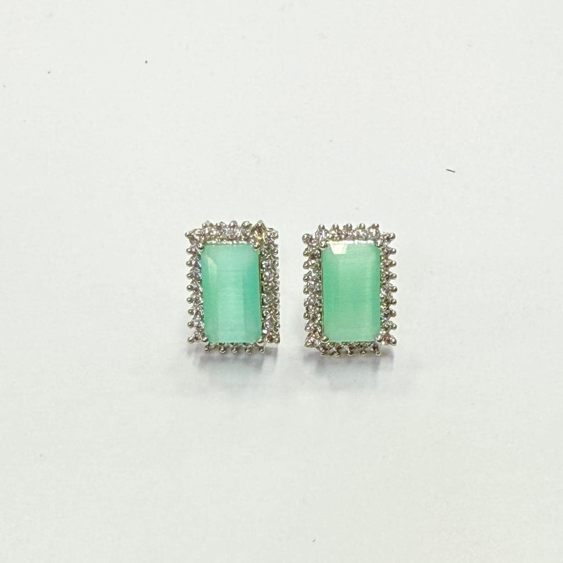 Emerald Stud Earrings | 14K White Gold Plated Dainty Gemstone Earrings | Minimal Everyday Jewelry | Bridal Party Wear Studs | Gift For Her — 3