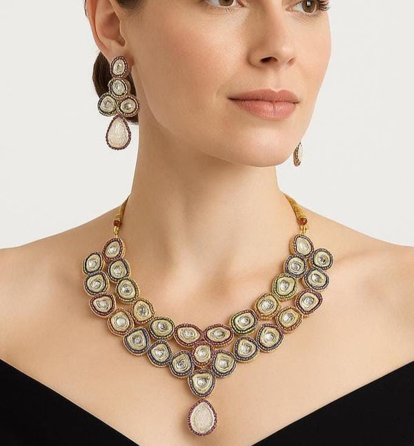 Multicolor Kundan Necklace Set | Gold Plated Polki Choker |Bridal Wedding Jewelry | Traditional Ethnic Statement Necklace Set |Gift For Her