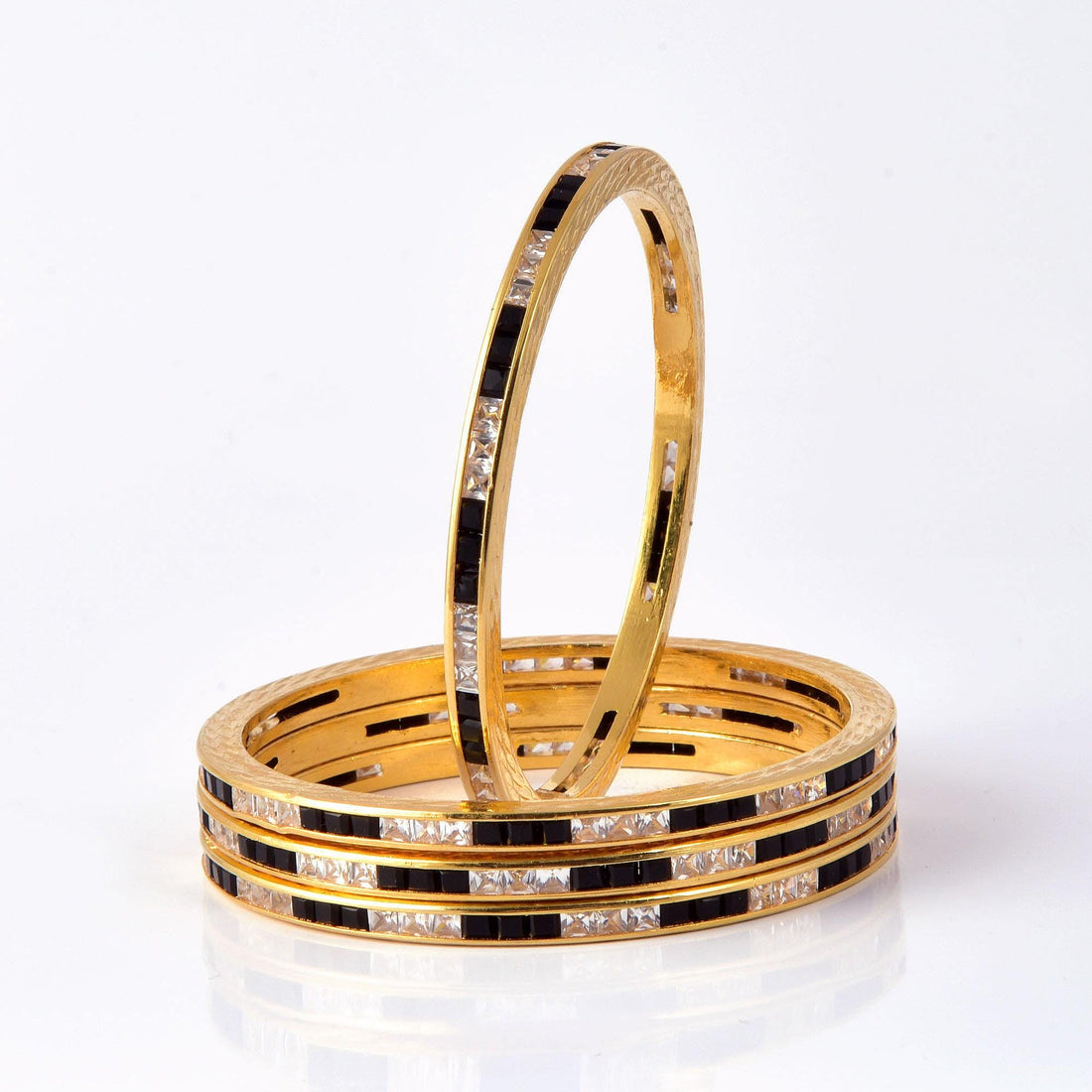 Black Onyx and CZ Stone Gold Plated Bangles Set | Handmade Indian Kada | Elegant Ethnic Jewelry set of 4 | Bridal Bangles | Gift For Her — 2