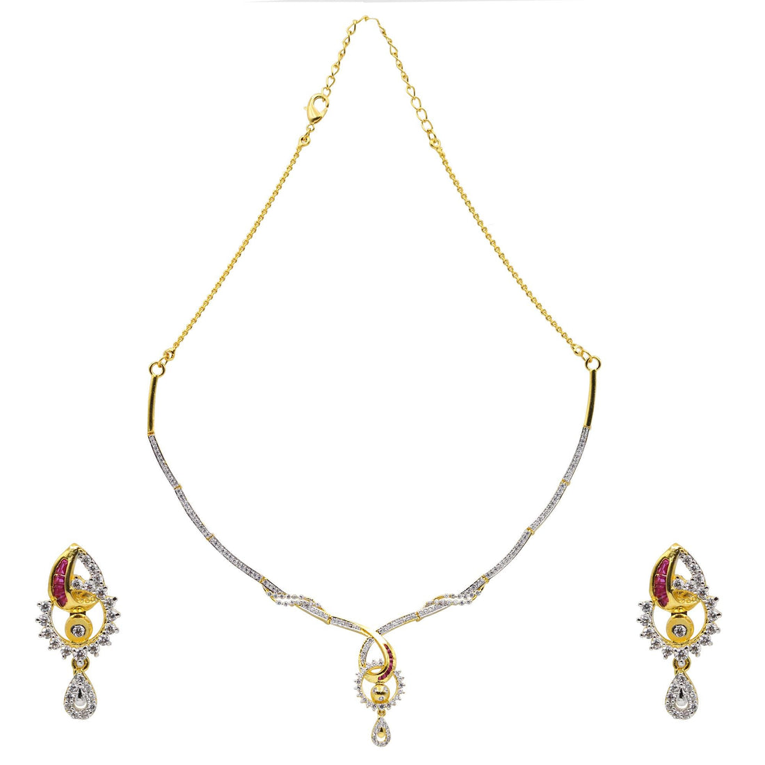 Lightweight CZ Diamond Necklace Set | Minimal Gold Plated Jewelry | Elegant Real Diamond Look Necklace with Earrings | Gift for Her