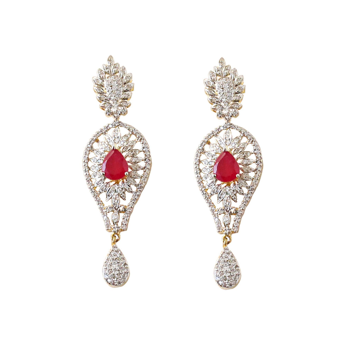 Ruby CZ Diamond Necklace Set | Bridal Wedding Jewelry | Sparkling Cubic Zirconia Necklace and Earrings | Gift For Her — 3