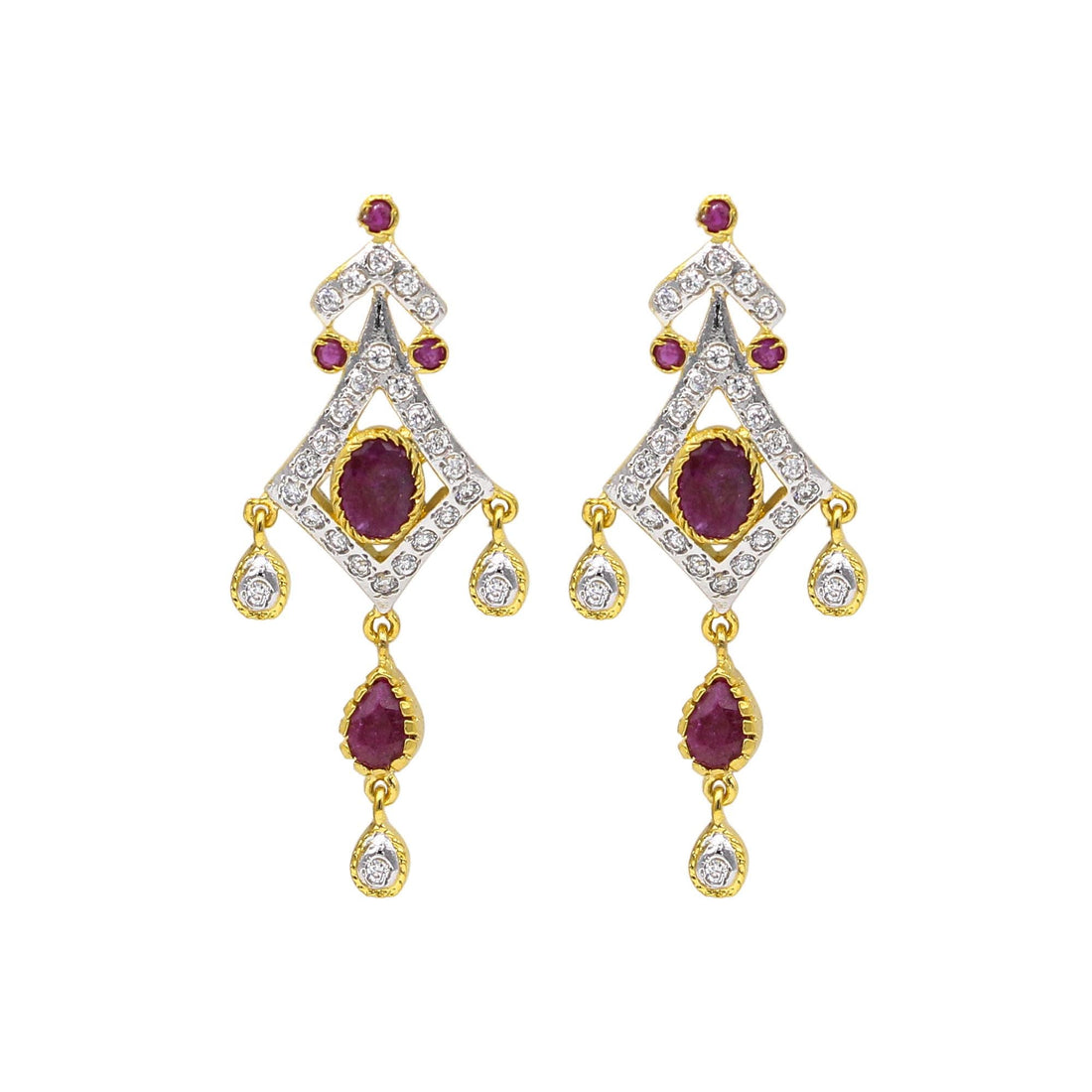 Ruby Emerald CZ Necklace Set | Gold Plated Pendant Jewelry | Gemstone Necklace with Earrings — 5
