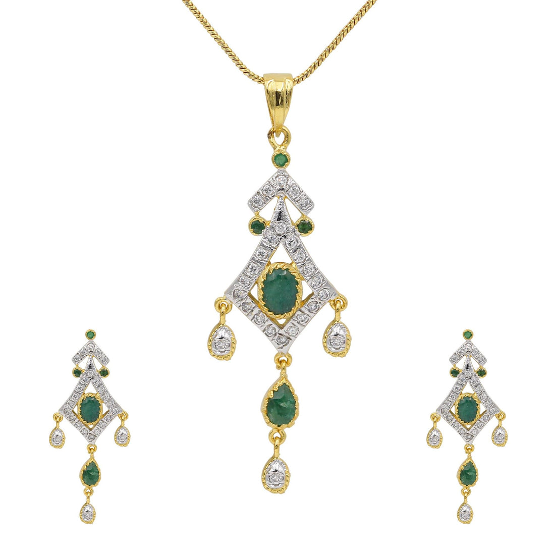 Emerald Necklace Set | Gold Plated Pendant Jewelry | Green Crystal Necklace and Earrings