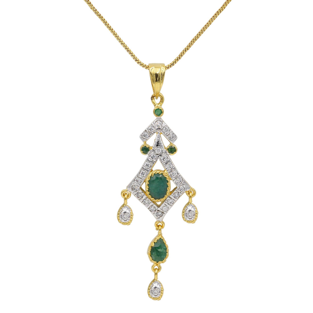 Emerald Necklace Set | Gold Plated Pendant Jewelry | Green Crystal Necklace and Earrings — 3