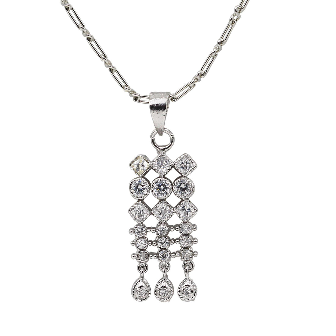 Silver CZ Necklace Set | Geometric Crystal Jewelry | Minimal Pendant Necklace and Earrings — 3