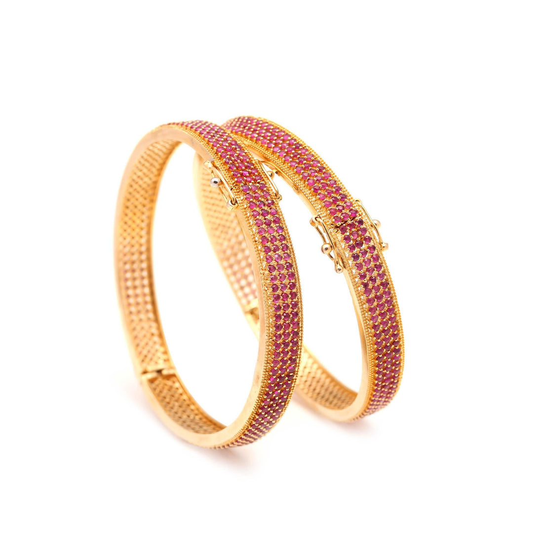 Handmade Ruby Stone Bangles Set | 22K Gold Plated Indian Jewelry | Elegant Red Crystal Kada | Traditional Ethnic Bridal Bangle — 3