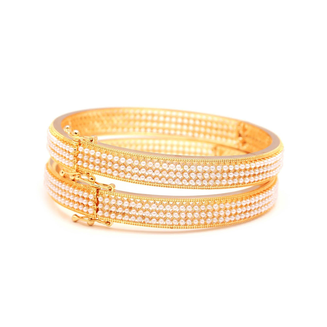 Handmade Pearl Stone BanglesPair | 22K Gold Plated Bangles | Elegant Small Pearl Crystal Kada | Traditional Ethnic Bangles | Gift For Her — 3