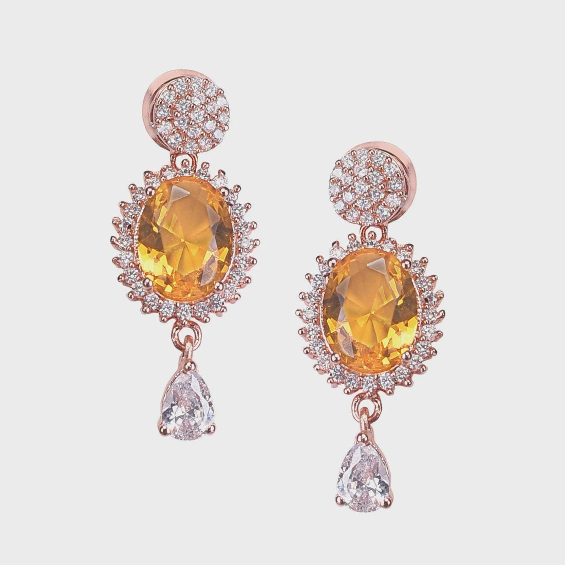18K Rose Gold Plated Yellow Stone Necklace | Yellow Topaz Gemstone Jewelry | Indian Wedding Necklace | Engagement Necklace | Gift For Her — 3