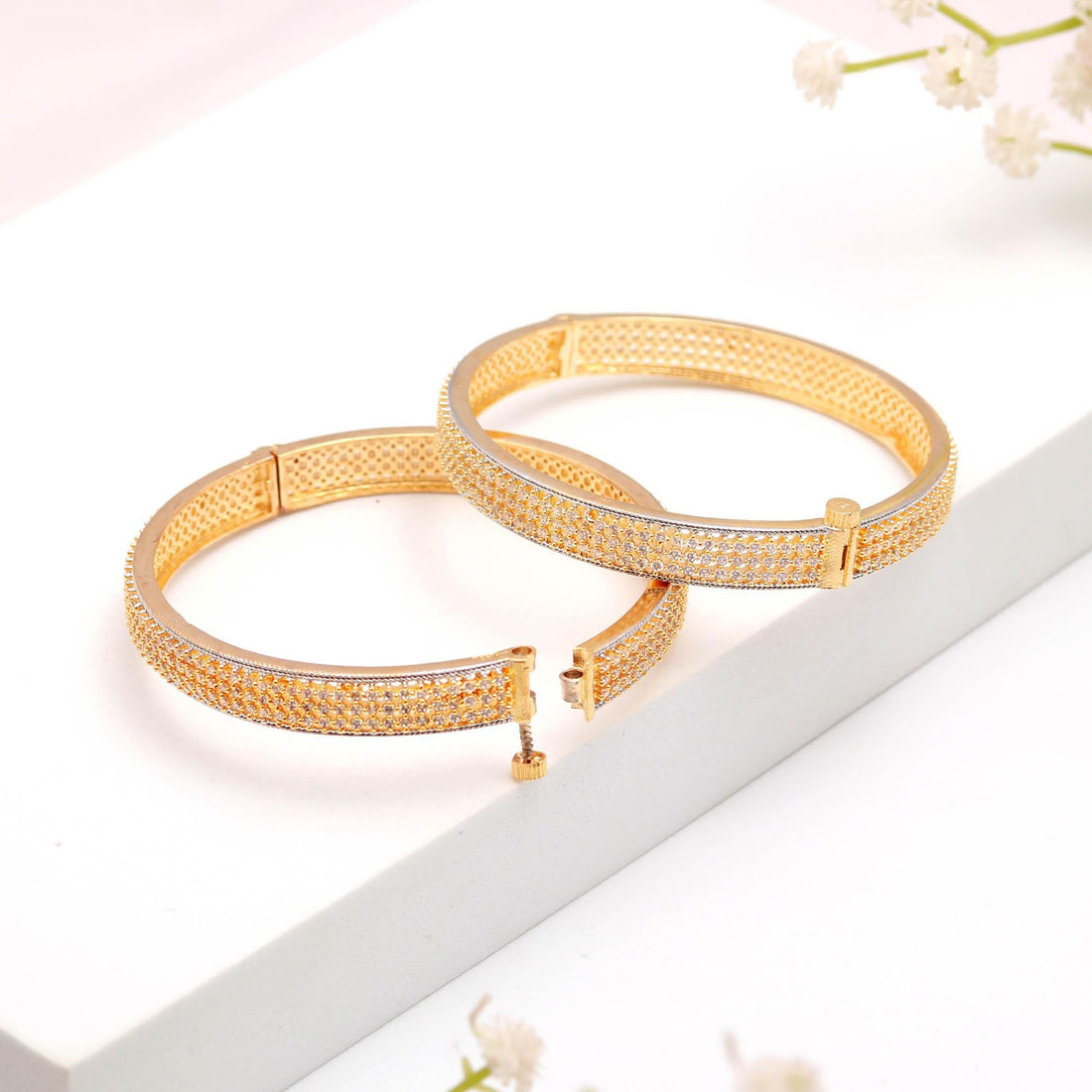 Handmade Diamond CZ Stone Bangles Pair | 22K Gold Plated Indian Jewelry | Elegant Crystal bangle | Traditional Bridal Bangle | Gift For Her — 3