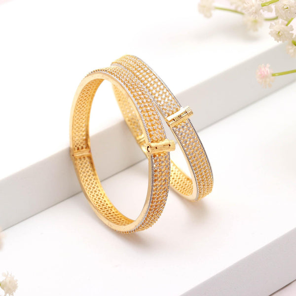 Handmade Diamond CZ Stone Bangles Pair | 22K Gold Plated Indian Jewelry | Elegant Crystal bangle | Traditional Bridal Bangle | Gift For Her