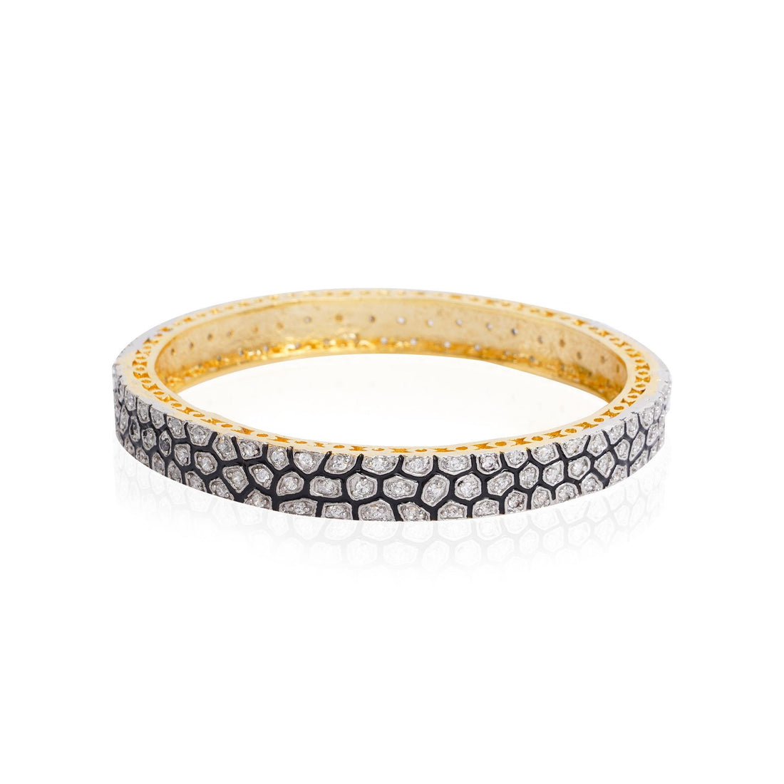 Gold Plated CZ Bangles | Black Rhodium Designer Bracelet Set | Indian Wedding Jewelry | Gift for Wife, Mom, Bridesmaid — 3