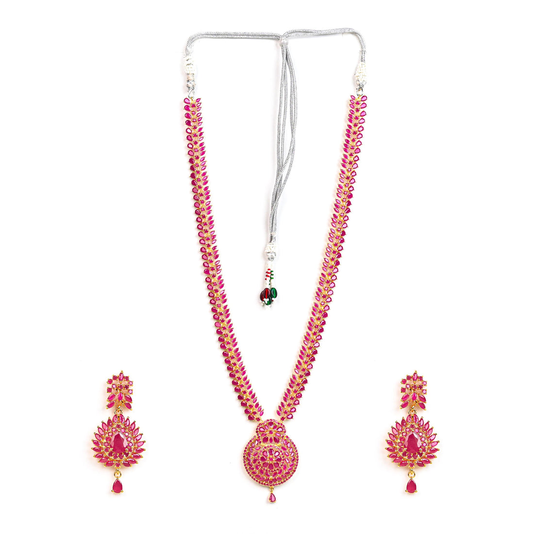 Handmade Long Ruby Necklace Set | 22K Gold Plated Indian Jewelry | Heavy Gemstone Bridal Necklace | Statement Jewelry |Gift Idea — 3