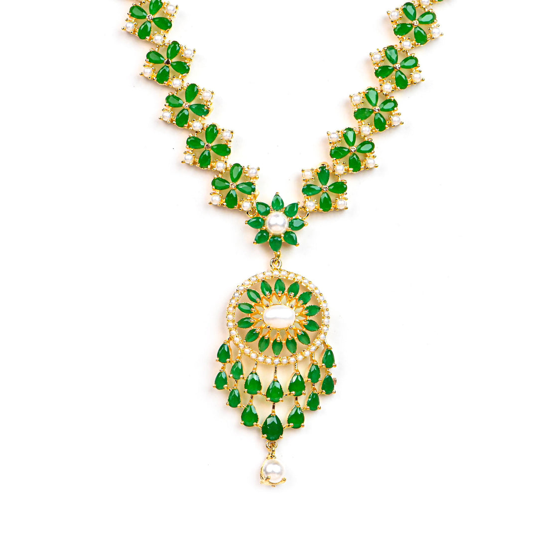 Premium Emerald Necklace Set | Gold Plated Indian Jewelry | Handmade Designer Bridal Necklace & Earrings | Wedding Gift for Her — 4