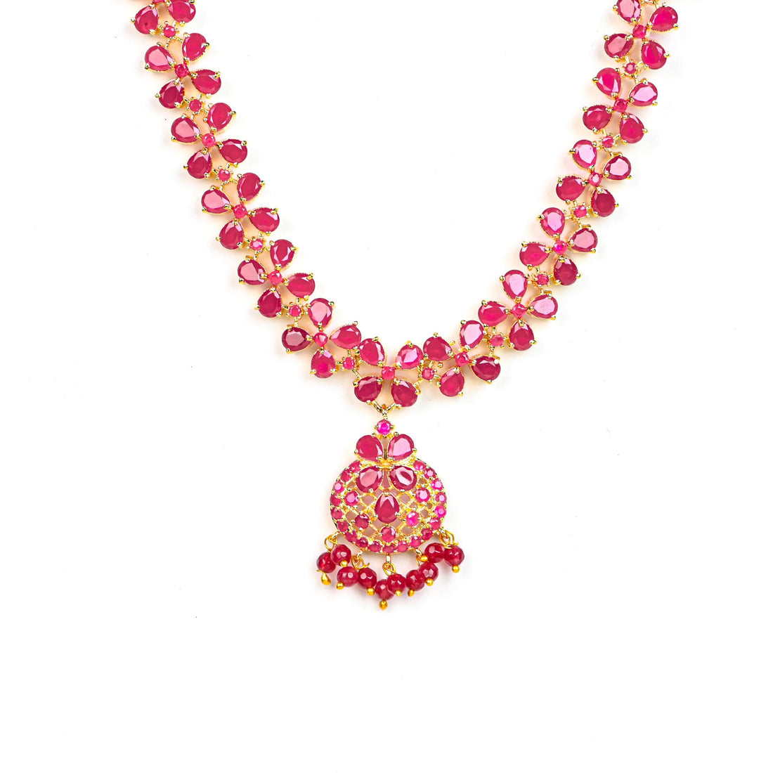 Red Ruby Stone Premium Necklace | Gold Plated Bridal Necklace | Wedding Necklace | Handmade Jewelry Set | Gift For Her — 4