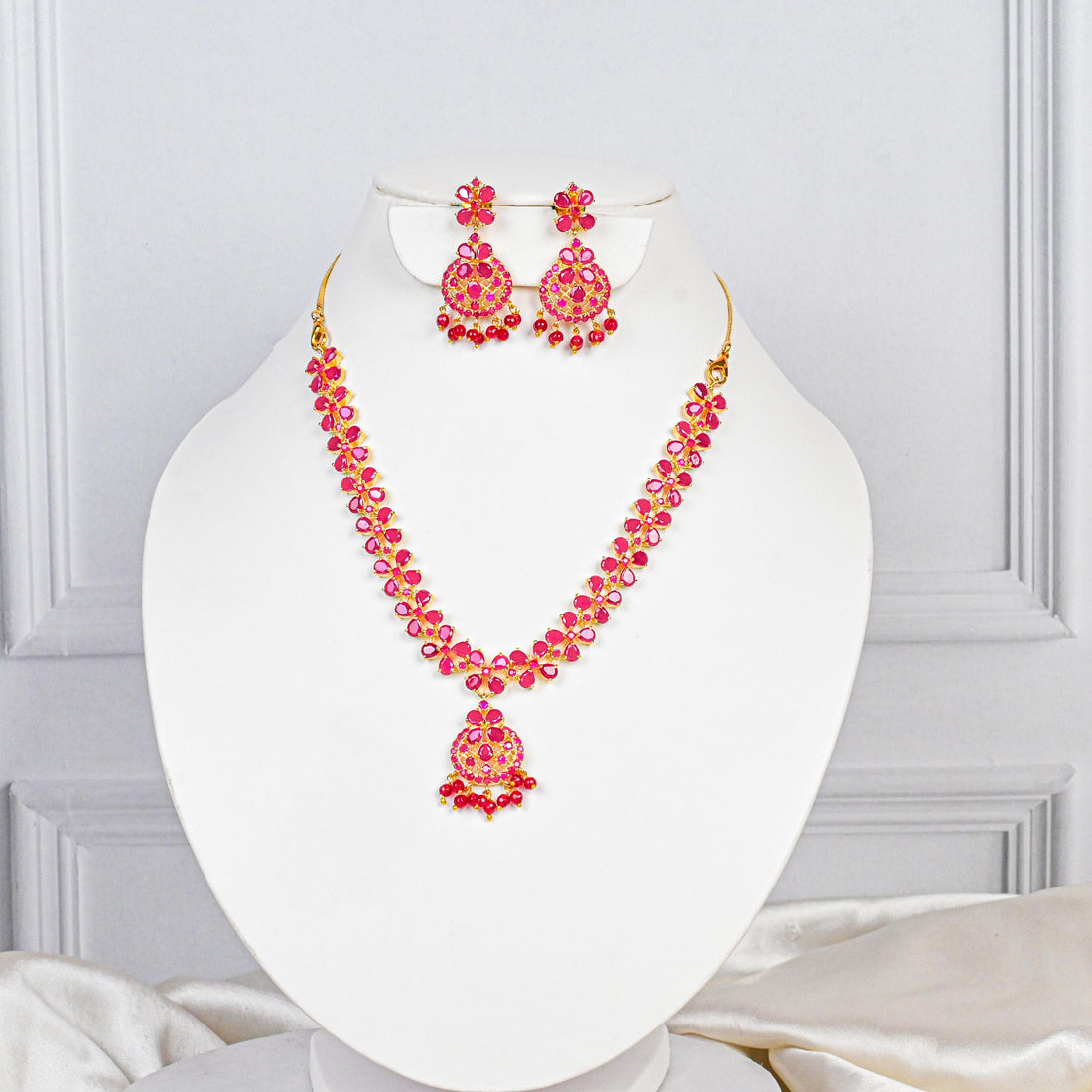 Red Ruby Stone Premium Necklace | Gold Plated Bridal Necklace | Wedding Necklace | Handmade Jewelry Set | Gift For Her