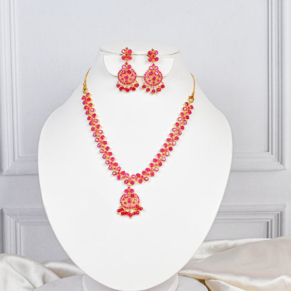 Red Ruby Stone Premium Necklace | Gold Plated Bridal Necklace | Wedding Necklace | Handmade Jewelry Set | Gift For Her