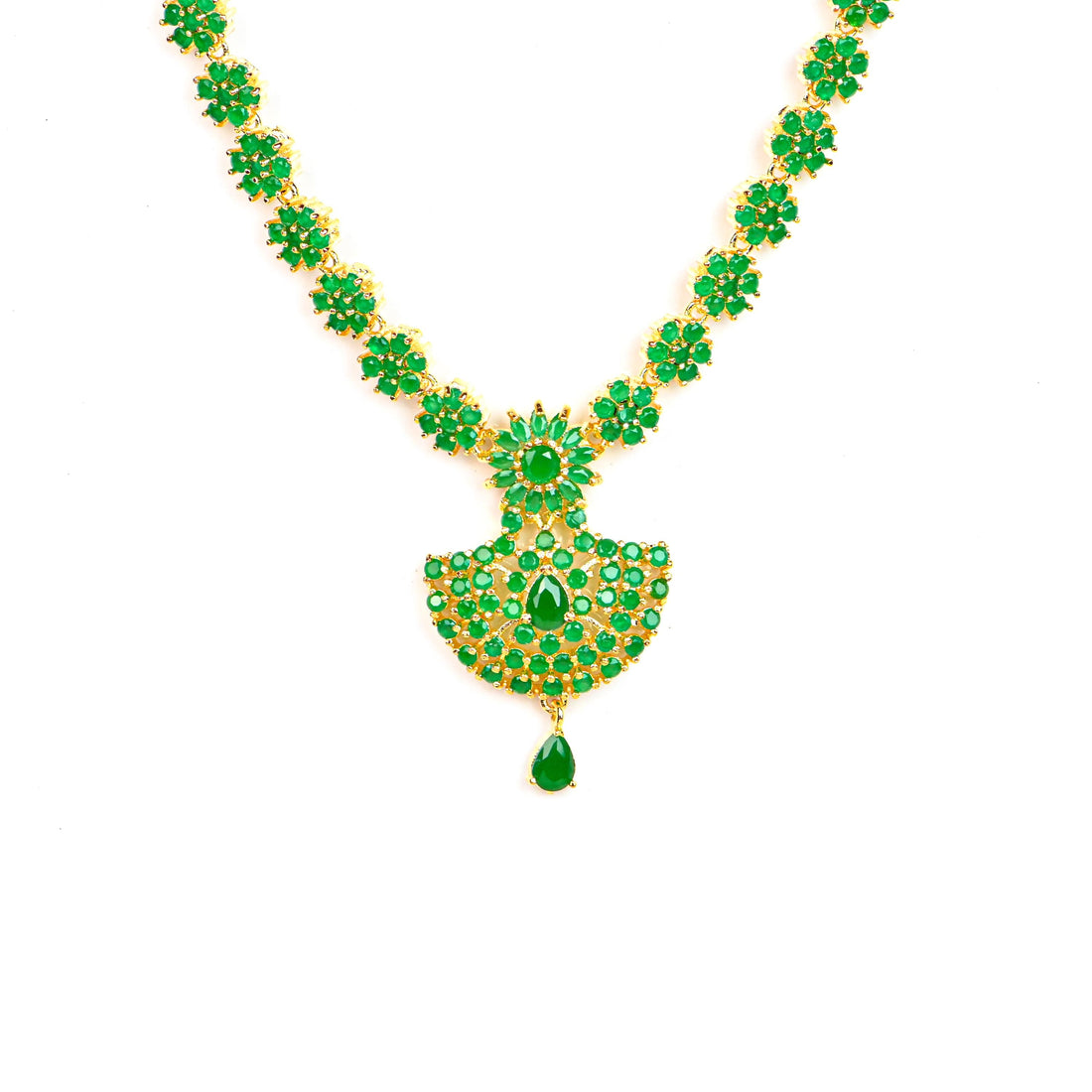 Green Stone Floral Necklace Set Emerald Gold Plated Necklace with Earrings | Green Necklace Jewelry |  Necklace Set | Gift For Her — 3