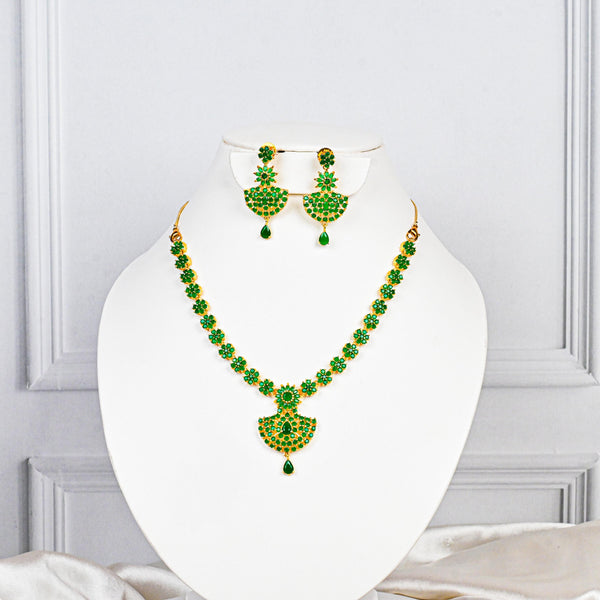 Green Stone Floral Necklace Set Emerald Gold Plated Necklace with Earrings | Green Necklace Jewelry |  Necklace Set | Gift For Her