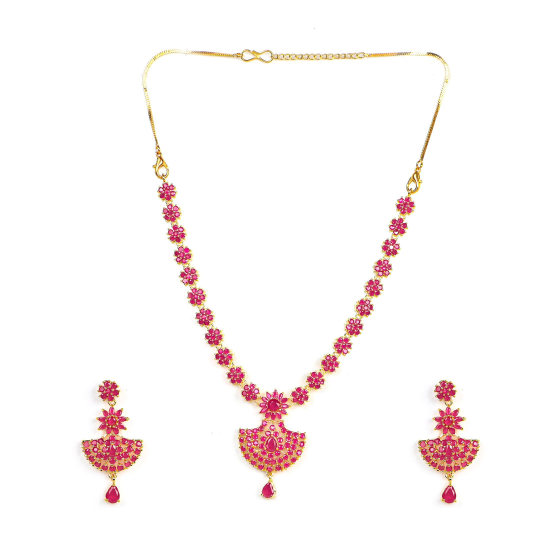 Gold Plated Premium Ruby Necklace: Indian Wedding Necklace Jewelry With Earrings — 2