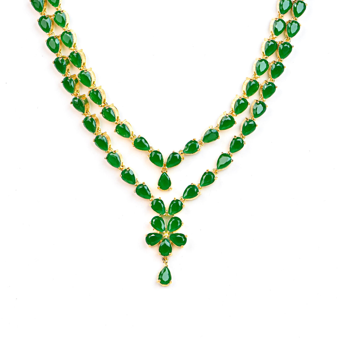 Emerald Necklace Set | Gold Plated Green Stone Jewelry | Handmade Layered Necklace & Earring | Wedding Necklace Set | Gift For Her| Boho Set — 3