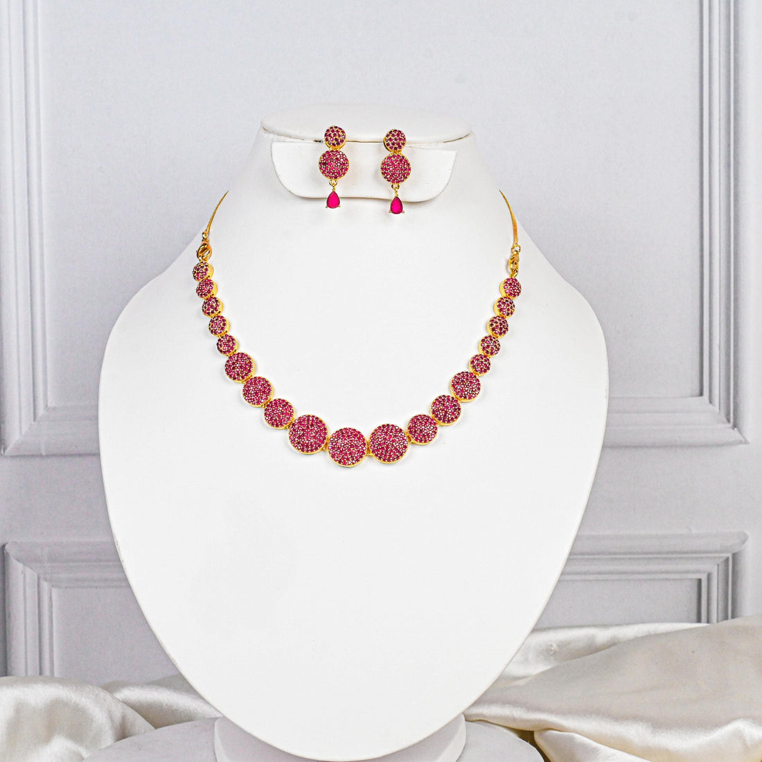 22K Gold Plated Ruby Handmade Choker Necklace | European Statement Jewelry | Elegant Party Bridal Wedding Necklace | South Indian Jewelry