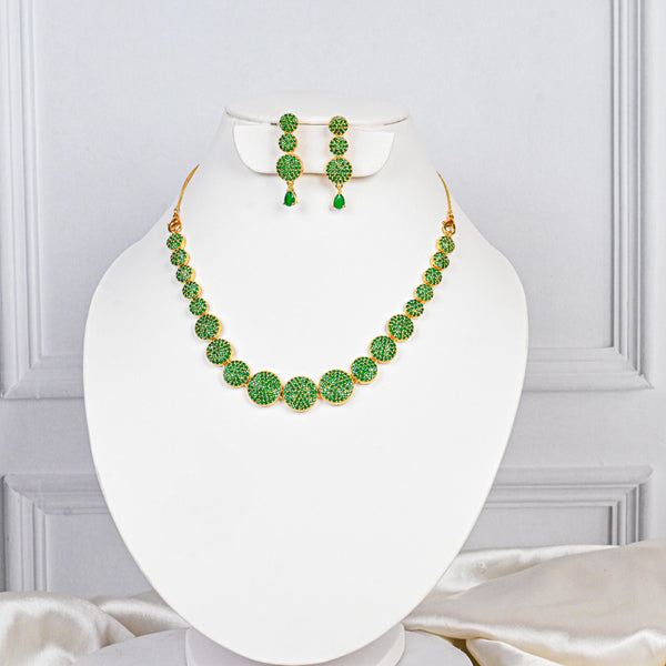 22K Gold Plated Emerald Green Choker Set | Delicate Gold Plated Necklace With Earrings | Indian Wedding Bridal Jewelry | Bollywood Jewelry