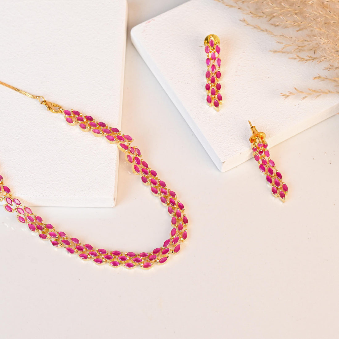 Marquise Stone Ruby Jewellery Set for Women | Statement Necklace with Earrings | Necklace Set | Traditional Ethnic Jewellery | Gift for Her — 2