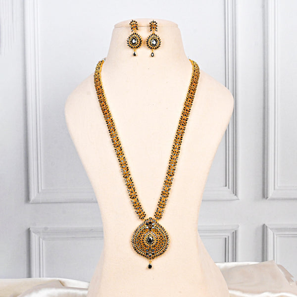 22K Gold Plated Black Onyx Long Necklace Set | South Indian Traditional Jewelry | Bridal Necklace | Gift For Her | Wedding Necklace