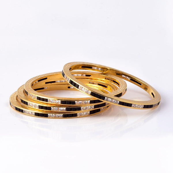 Black Onyx and CZ Stone Gold Plated Bangles Set | Handmade Indian Kada | Elegant Ethnic Jewelry set of 4 | Bridal Bangles | Gift For Her