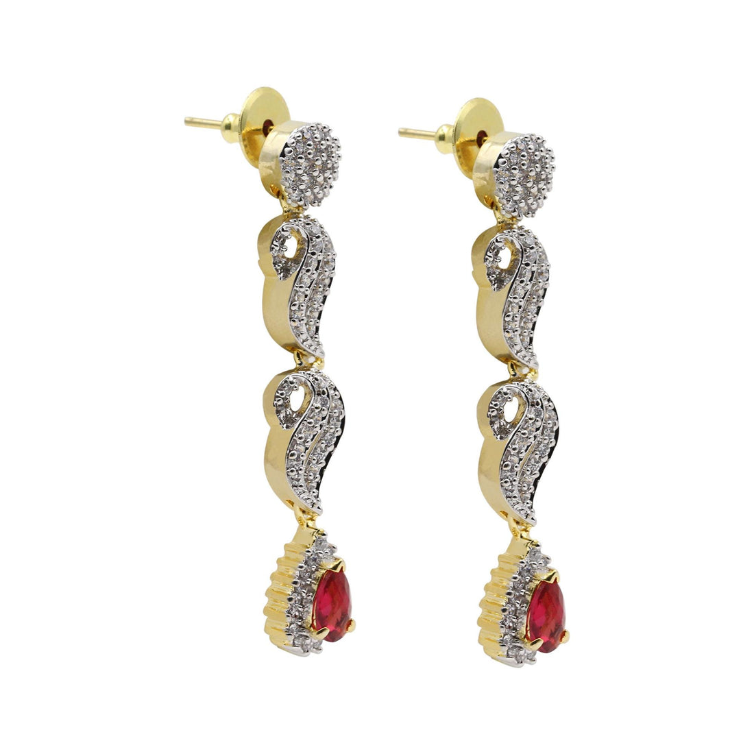 Ruby CZ Diamond Necklace Set | Gold Plated Bridal Jewelry Set | Red Stone Choker with Earrings | Indian Wedding Jewelry — 3