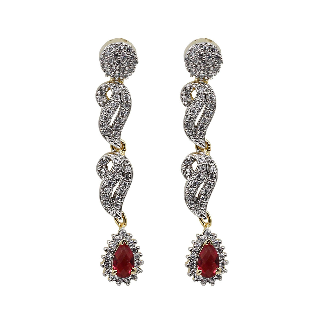 Ruby CZ Diamond Necklace Set | Gold Plated Bridal Jewelry Set | Red Stone Choker with Earrings | Indian Wedding Jewelry — 4