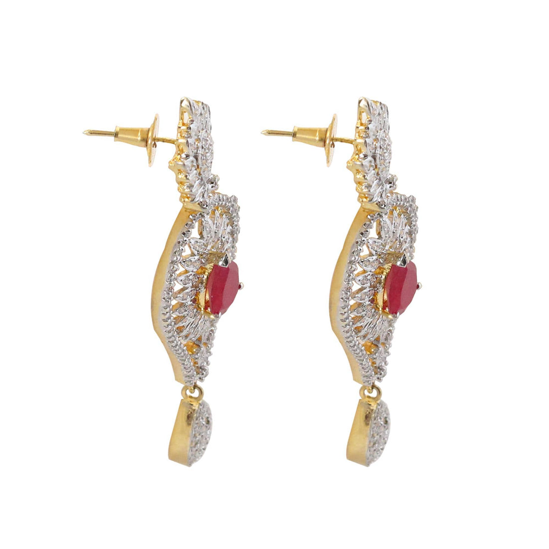 Ruby CZ Diamond Necklace Set | Bridal Wedding Jewelry | Sparkling Cubic Zirconia Necklace and Earrings | Gift For Her — 2