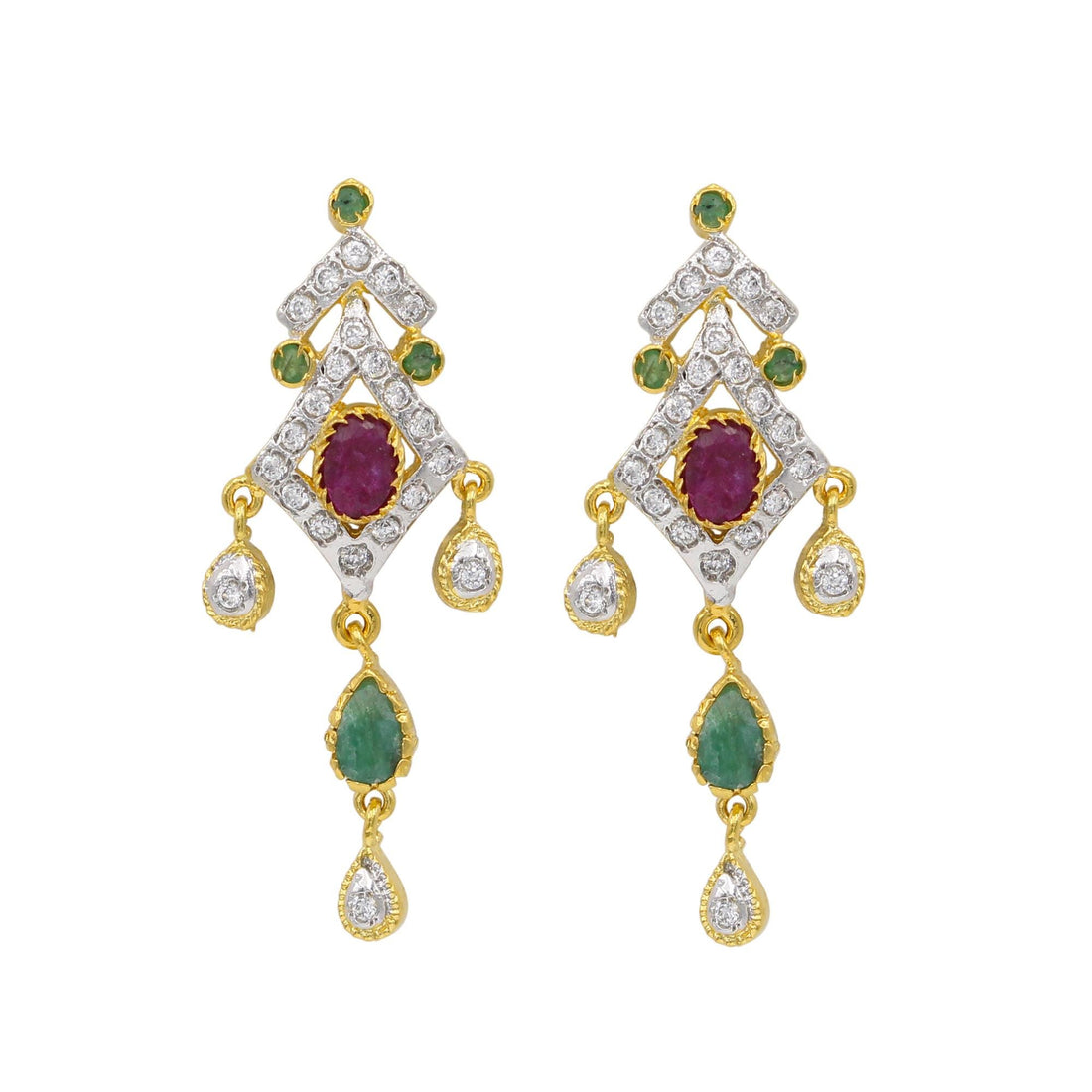 Ruby Emerald CZ Necklace Set | Gold Plated Pendant Jewelry | Gemstone Necklace with Earrings — 3